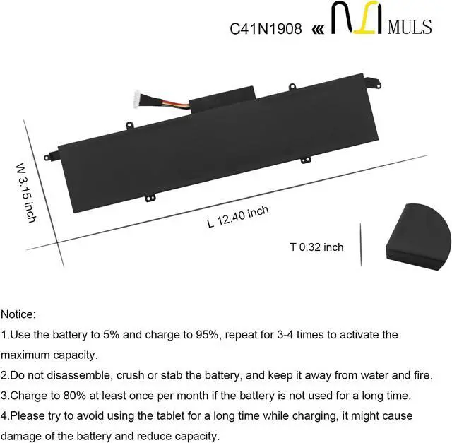 Alt view image 7 of 7 - MULS 76Wh C41N1908 Laptop Battery for Asus ROG Zephyrus G14 GA401 GA401II