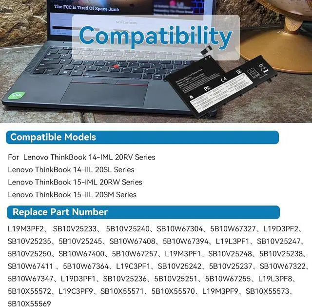 Alt view image 2 of 7 - Futurebatt L19M3PF1 Laptop Battery Replacement for Lenovo ThinkBook 15-IML 15-IIL 14-IML 14-IIL Series L19C3PF1 L19D3PF1 L19L3PF1 L19M3PF2 L19C3PF9 L19M3PF9 L19L3PF8 L19D3PF2
