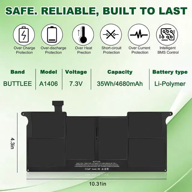 Alt view image 4 of 7 - A1465 A1406 Battery for MacBook Air 11 Inch,Mid 2011 Mid 2012 Mid 2013,Early 2014,Early 2015,Model A1370 A1495