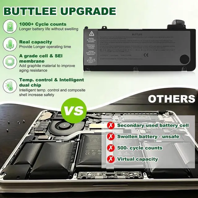 Alt view image 3 of 7 - A1278 A1322 Battery Replacement for MacBook Pro 13 inch Mid 2012 2010 2009 Early 2011 Late 2011
