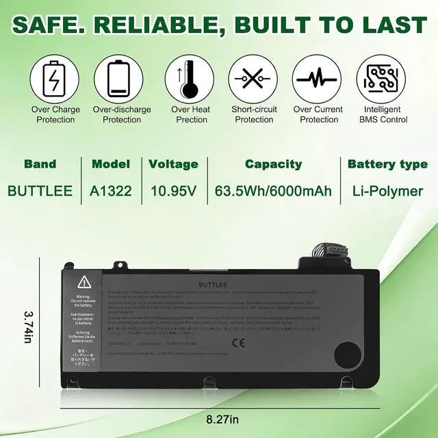 Alt view image 4 of 7 - A1278 A1322 Battery Replacement for MacBook Pro 13 inch Mid 2012 2010 2009 Early 2011 Late 2011