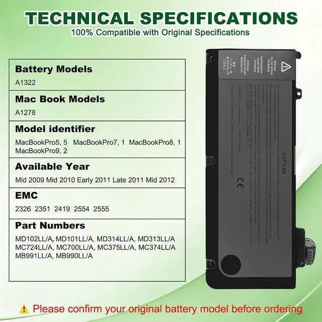 Alt view image 5 of 7 - A1278 A1322 Battery Replacement for MacBook Pro 13 inch Mid 2012 2010 2009 Early 2011 Late 2011