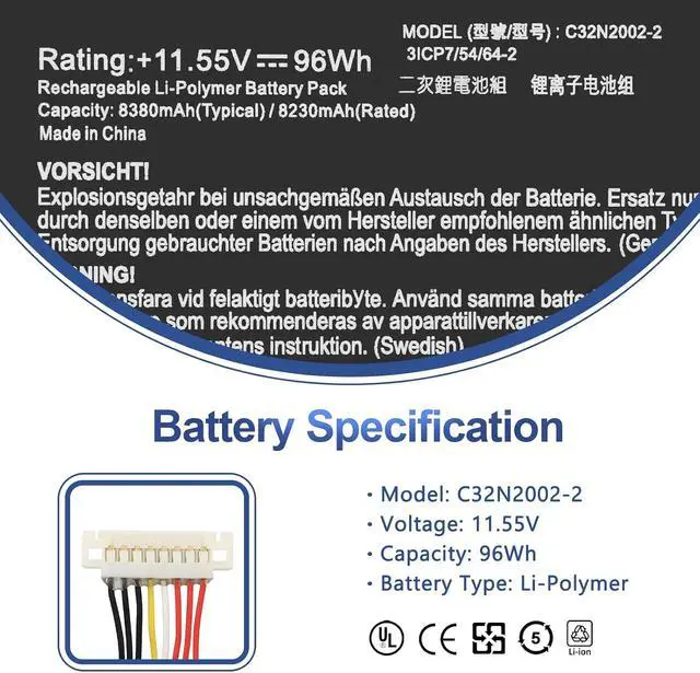 Alt view image 2 of 7 - ANTIEE 96Wh C32N2002-2 Laptop Battery Replacement for Asus ZenBook Pro 15 Flip OLED UP6502ZA UP6502ZA-M8006W UP6502ZD UP6502ZD-M8007W Series 0B200-04230000 3ICP7/54/64-2 8380mAh 11.55V