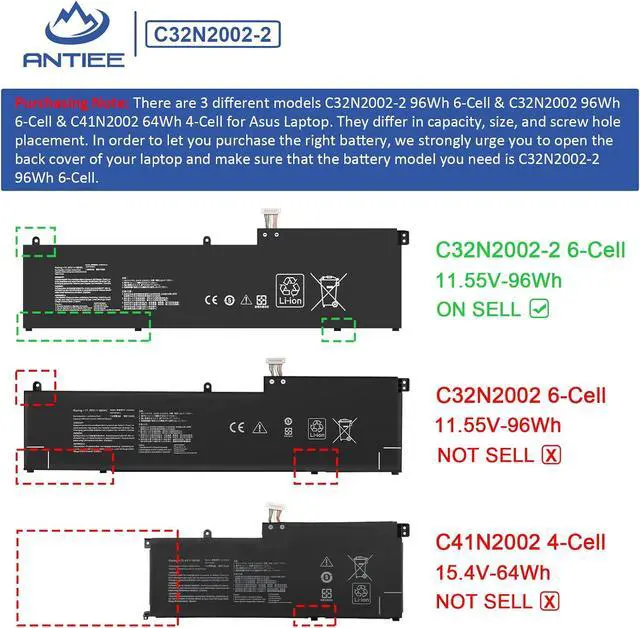 Alt view image 6 of 7 - ANTIEE 96Wh C32N2002-2 Laptop Battery Replacement for Asus ZenBook Pro 15 Flip OLED UP6502ZA UP6502ZA-M8006W UP6502ZD UP6502ZD-M8007W Series 0B200-04230000 3ICP7/54/64-2 8380mAh 11.55V