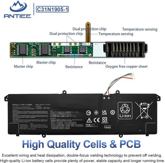 Alt view image 4 of 7 - ANTIEE C31N1905-1 Laptop Battery Replacement for Asus VivoBook D1505YA F1704ZA K1703ZA K1703ZA K3504ZA M1505YA M1605XA M3504YA M3704YA N3704YA N3504ZA P1704ZA Series 31CP5/70/82 11.55V 50Wh 4335mAh