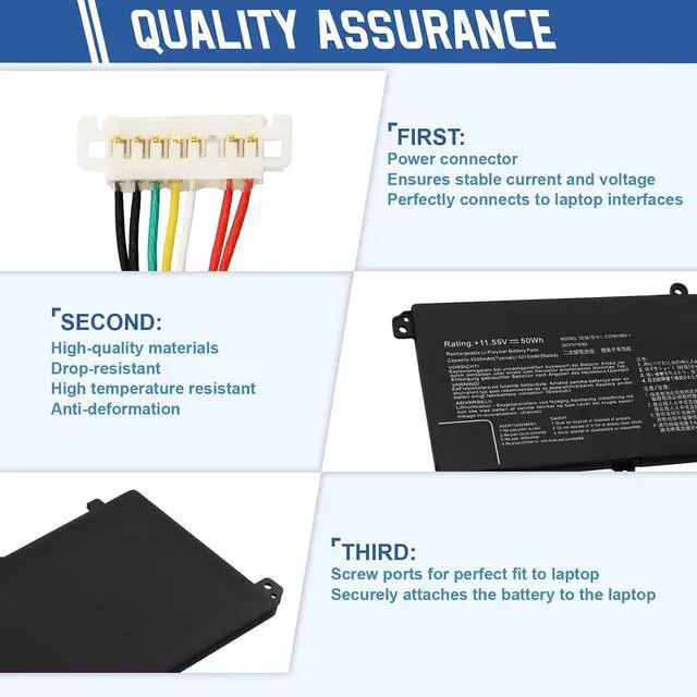 Alt view image 6 of 7 - ANTIEE C31N1905-1 Laptop Battery Replacement for Asus VivoBook D1505YA F1704ZA K1703ZA K1703ZA K3504ZA M1505YA M1605XA M3504YA M3704YA N3704YA N3504ZA P1704ZA Series 31CP5/70/82 11.55V 50Wh 4335mAh