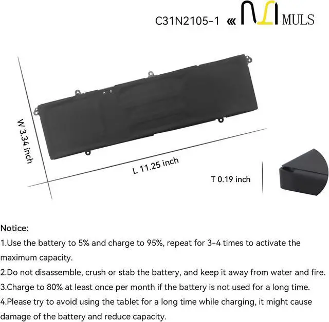 Alt view image 7 of 7 - MULS C31N2105-1 Laptop Battery for Asus Vivobook M1403QA X1403ZA M1503IA