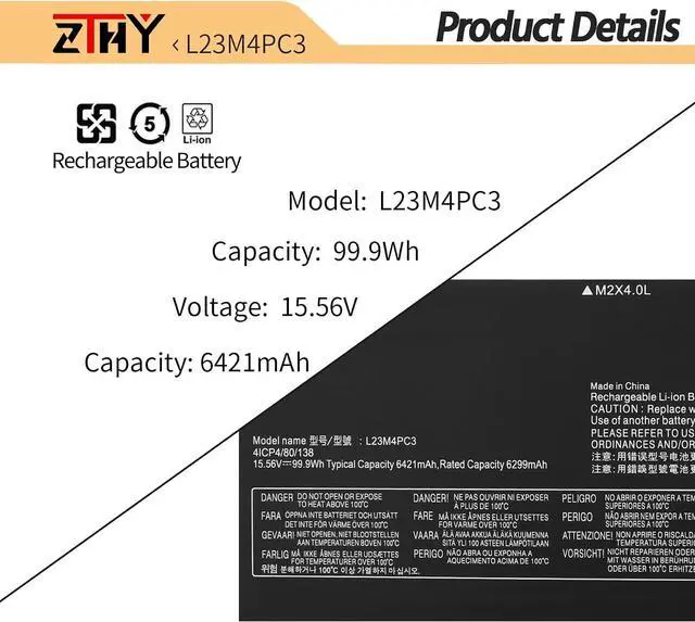 Alt view image 2 of 7 - L23M4PC3 L23D4PC3 Laptop Battery for Lenovo Legion 7-16IRX9 83FD Series