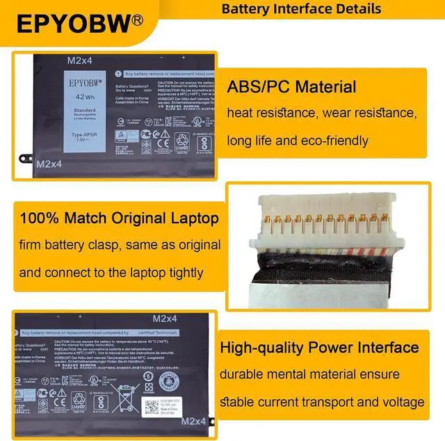 Alt view image 4 of 6 - J0PGR Laptop Battery 42Wh Compatible with Dell Latitude 12 5285 2-in-1 / Dell Latitude 12 5290 2-in-1 Series 1WND8 JOPGR 0RDYCT RDYCT X16TW FTH6F 0X16TW 0FTH6F