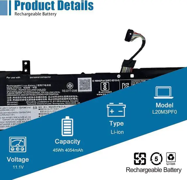Alt view image 2 of 6 - L20M3PF0 L20C3PF0 Laptop Battery Replacement for Lenovo IdeaPad 3-14ITL6 3-15ITL6 3-17ITL6 S14 V14 V15 V17 G2-ITL G3-IAP K14 Series 11.1V 45Wh 4054mAh