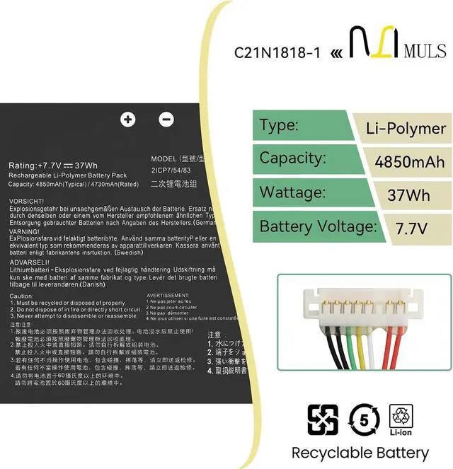 Alt view image 2 of 7 - MULS B21N1818-1 C21N1818-1 Laptop Battery for Asus Vivobook 15 F512 F512D
