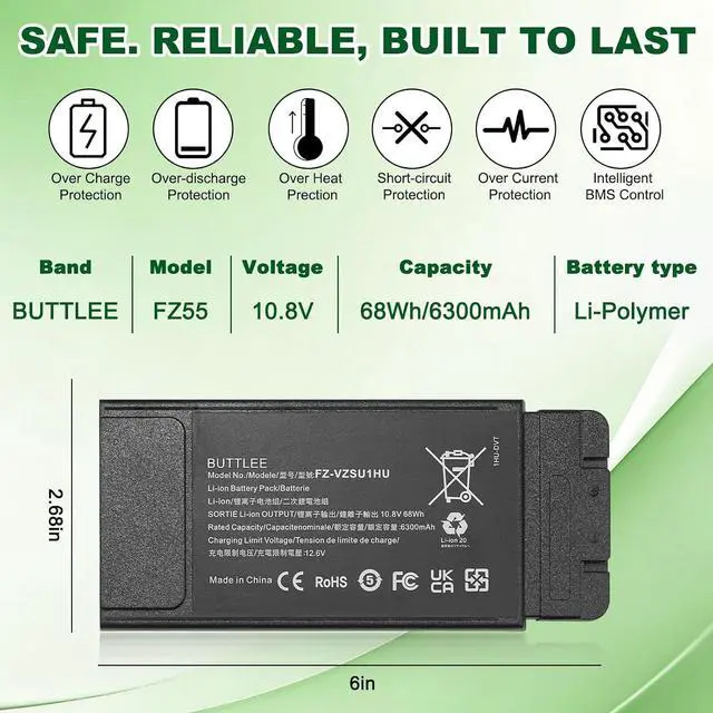 Alt view image 4 of 7 - FZ-55 FZ-VZSU1HU Battery Replacement Pack for PANASONIC TOUGHBOOK 55 Mk1 Higher Capacity 10.8V 68Wh (Not Suitable for CF-54)