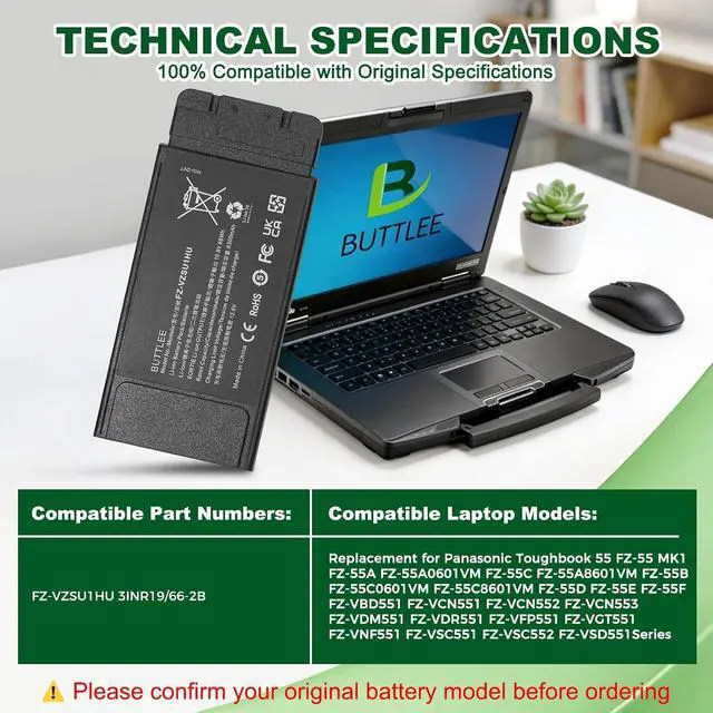 Alt view image 5 of 7 - FZ-55 FZ-VZSU1HU Battery Replacement Pack for PANASONIC TOUGHBOOK 55 Mk1 Higher Capacity 10.8V 68Wh (Not Suitable for CF-54)