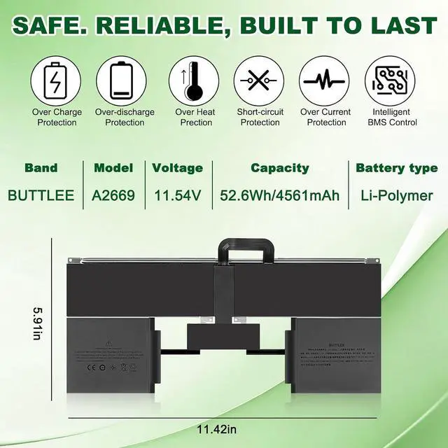 Alt view image 4 of 7 - A2669 A2681 Battery Replacement for MacBook AIR 13" M2 2022 A2681 661-26150 MLY33LL/A MLY43LL/A 11.55V 53.13Wh
