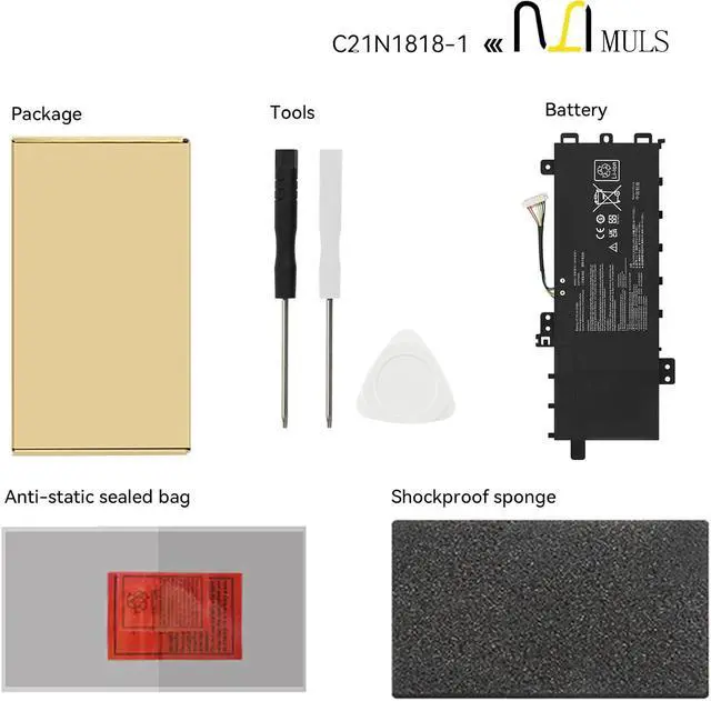 Alt view image 6 of 7 - MULS B21N1818-1 C21N1818-1 Laptop Battery for Asus Vivobook 15 F512 F512D