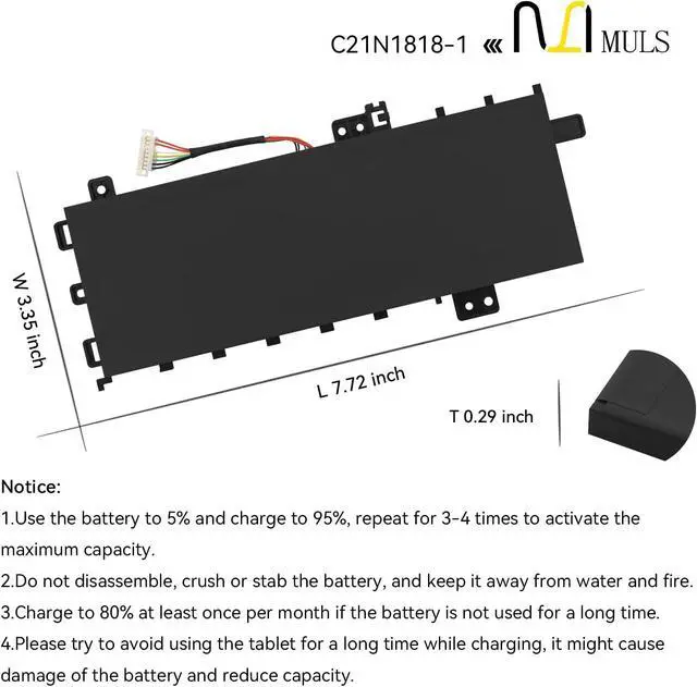 Alt view image 7 of 7 - MULS B21N1818-1 C21N1818-1 Laptop Battery for Asus Vivobook 15 F512 F512D
