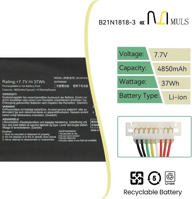 Alt view image 2 of 7 - MULS B21N1818-3 C21N1818-3 Laptop Battery for Asus Vivobook A409M A409J
