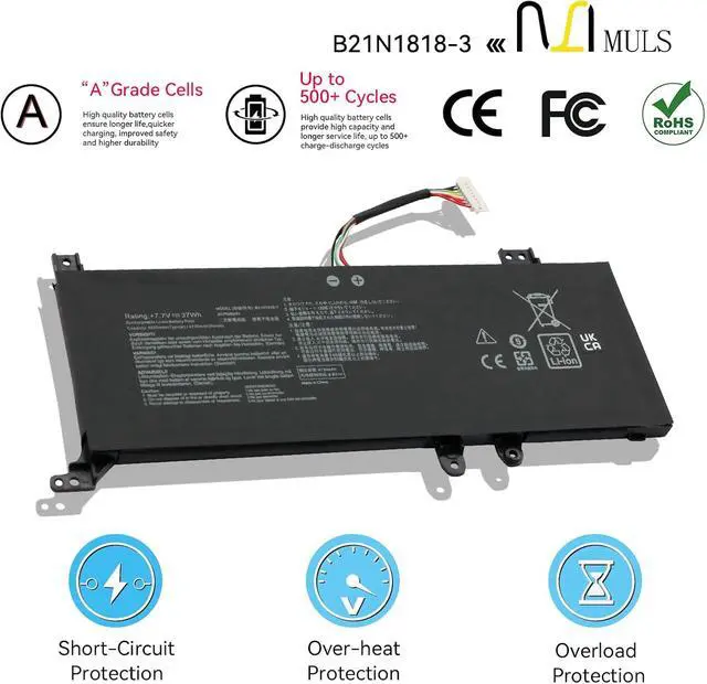 Alt view image 4 of 7 - MULS B21N1818-3 C21N1818-3 Laptop Battery for Asus Vivobook A409M A409J