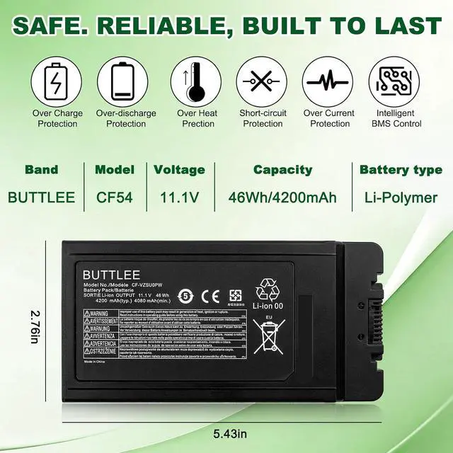 Alt view image 4 of 7 - CF-54 Battery for Panasonic Toughbook CF-54 Series Compatible with CF-VZSU0PR CF-VZSU0PW CF-VZSU0GW Replaces CF-54 Mk1 Mk2 Mk3 54 Gloved Multi Touch