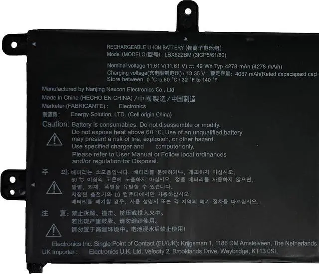 Alt view image 2 of 5 - LBX822BM 3ICP5/61/80 Laptop Battery Replacement for LG 15UD50Q-GX30K Series (11.61V 49Wh)