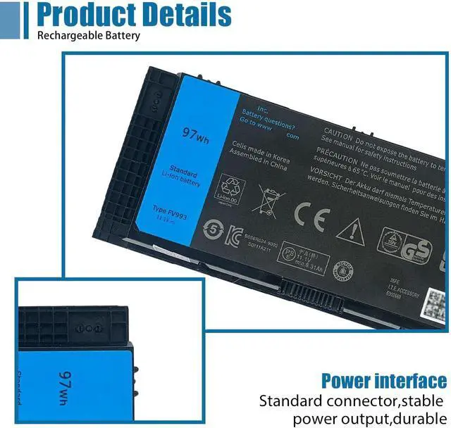 Alt view image 3 of 6 - FV993 Laptop Battery Replacement for Dell Precision M4600 M4700 M6600 M6700 M6800 FJJ4W 0TN1K5 K4RDX JHYP2 Series 11.1V 97Wh 7800mAh