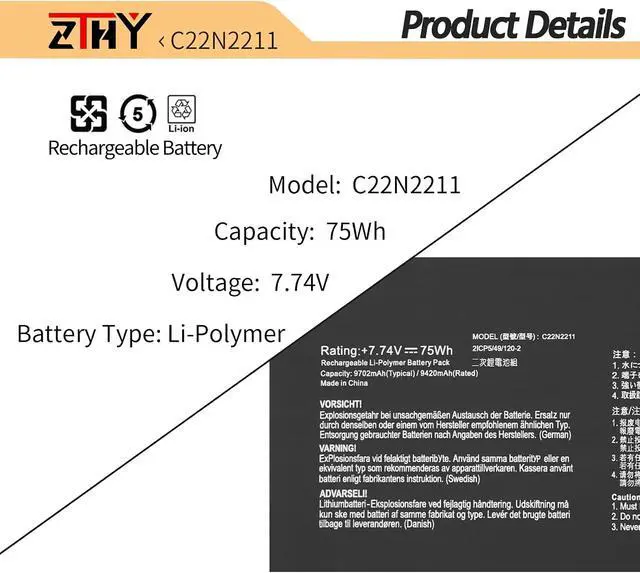 Alt view image 2 of 7 - C22N2211 Laptop Battery for Asus Zenbook 14 Q425MA Q415MA UX3405CA UX3405MA