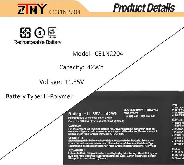 Alt view image 2 of 7 - C31N2204 Laptop Battery Replacement for Asus Vivobook Go 14 E1404GA E1404FA