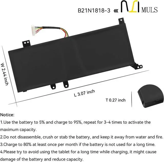 Alt view image 7 of 7 - MULS B21N1818-3 C21N1818-3 Laptop Battery for Asus Vivobook A409M A409J