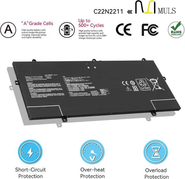 Alt view image 4 of 7 - MULS C22N2211 Laptop Battery for Asus Zenbook 14 OLED UX3405ZA UX3405VA
