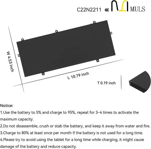 Alt view image 7 of 7 - MULS C22N2211 Laptop Battery for Asus Zenbook 14 OLED UX3405ZA UX3405VA