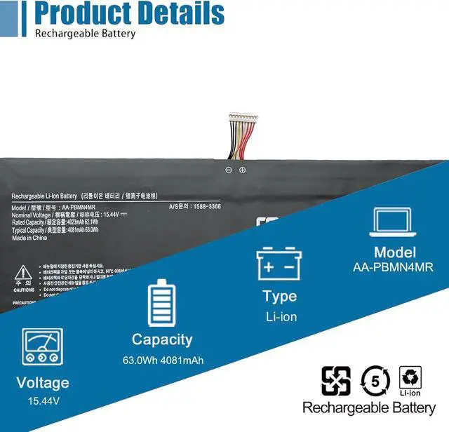 Alt view image 2 of 6 - AA-PBMN4MR Laptop Battery Replacement for Samsung Galaxy Book Pro 360 NP930XDB NP935XDB NP930XED Series15.44V 63.0Wh 4081mAh