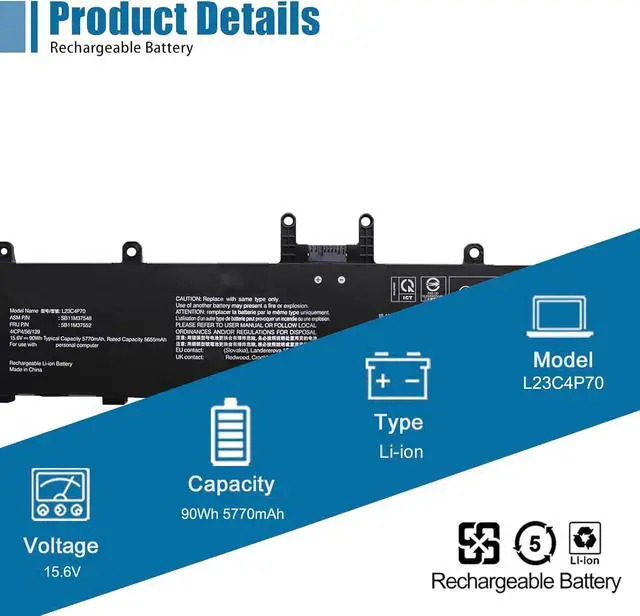 Alt view image 2 of 6 - L23C4P70 Laptop Battery Replacement for Lenovo ThinkPad P1 Gen 7 (Type: 21KV 21KW) Series SB11M37548 5B11M37552 L23D4P70 SB11M37549 5B11M37553 15.6V 90Wh 5770mAh