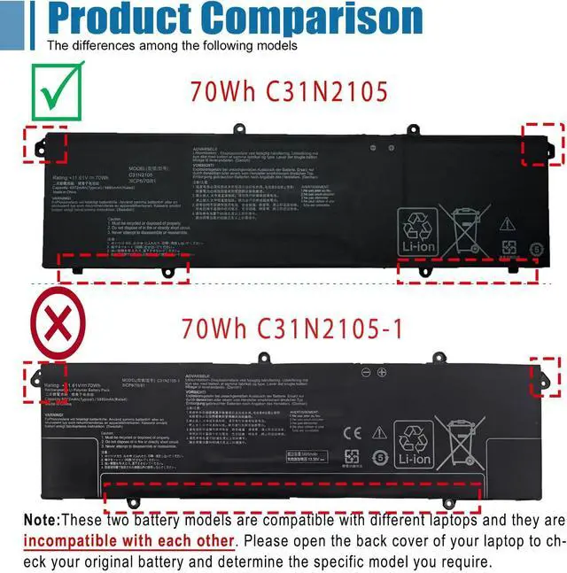 Alt view image 2 of 7 - C31N2105 Laptop Battery Replacement for ASUS VivoBook OLED M1503QA M1403QA M3402QA M3402RA M3502QA K3402ZA K3502ZA S3502ZA Series 0B200-04140000 11.61V 70Wh 5895mAh