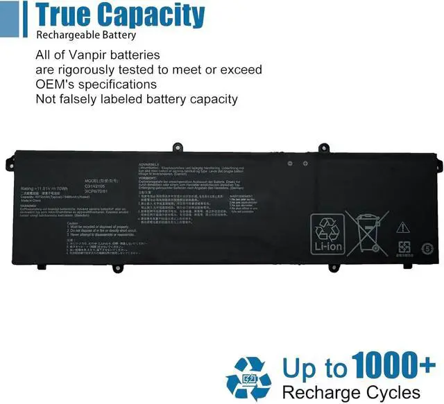 Alt view image 6 of 7 - C31N2105 Laptop Battery Replacement for ASUS VivoBook OLED M1503QA M1403QA M3402QA M3402RA M3502QA K3402ZA K3502ZA S3502ZA Series 0B200-04140000 11.61V 70Wh 5895mAh