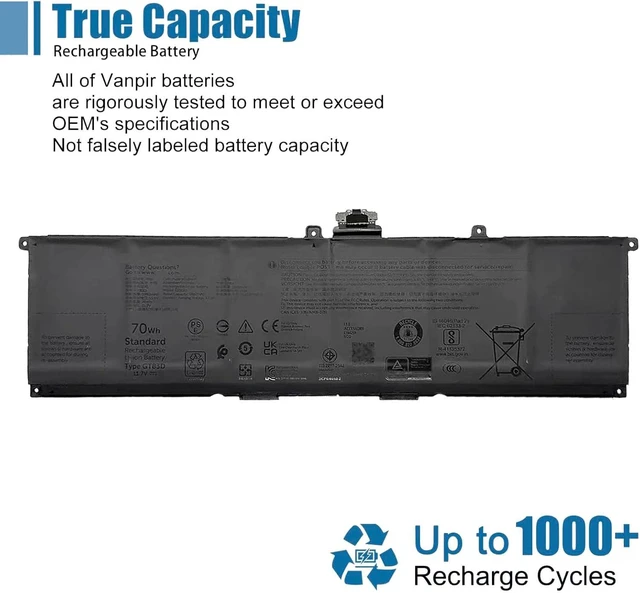Alt view image 5 of 6 - GT83D Laptop Battery Replacement for Dell XPS 14 9440 XPS9440-7134SLV-PUS Series 7T7DY N80X2 11.7V 70Wh 5982mAh