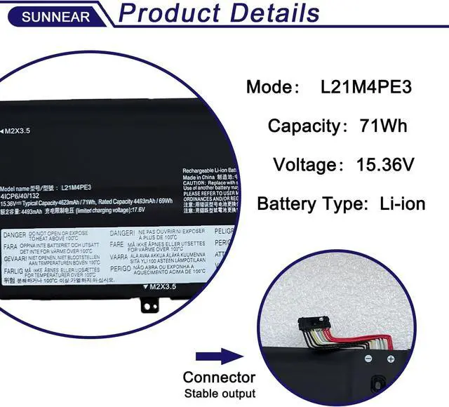 Alt view image 2 of 6 - 71Wh L21M4PE3 L21B4PE2 Laptop Battery for Lenovo IdeaPad Yoga 7 16IAP7 14IAL7 14ARB7 82QG 82QF Series Notebook L21L4PE0 SB11F38368 5B11F38372 4623mAh