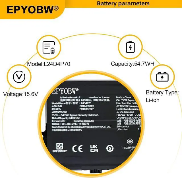 Alt view image 4 of 7 - L24D4P70 Laptop Battery 54.7Wh Compatible with Lenovo ThinkPad X13 Gen 6 / 13w 2-in-1 Gen 3 Series SB11M89923 5B11M90122 L24B4P70 SB11M89925 5B11M90124 L24M4P71 SB11M89924 5B11M90123