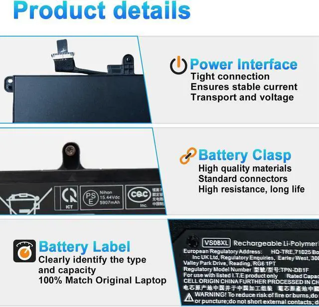 Alt view image 3 of 7 - 95Wh VS08XL M86087-005 Laptop Battery Replacement for HP ZBook Fury 16 G9, ZBook Fury 16 G10, ZBook Fury 16 G11 Mobile Workstation Series M85951-171 M85951-271 M86087-001 5907mAh