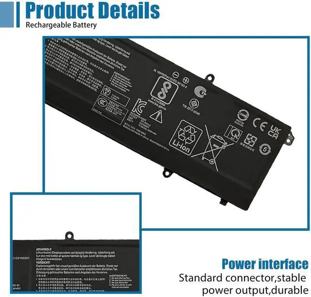 Alt view image 3 of 6 - C31N2201 Laptop Battery Replacement for Asus Vivobook 15 X1504 F1504 E1504 S1504 16inch OLED X1605 F1605 M1605 Series M322-253H M242-042O 0B200-04260000 11.55V 42Wh 3640mAh