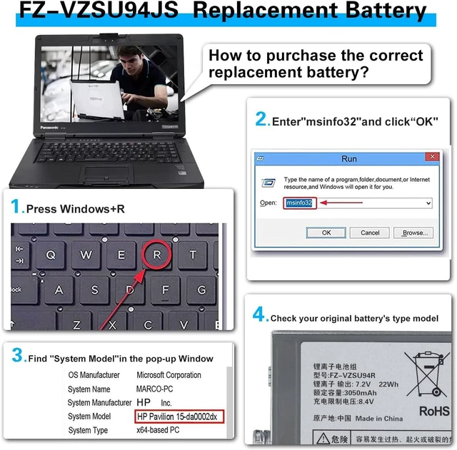 Alt view image 6 of 7 - FZ-VZSU94JS FZ-VZSU94W FZ-VZSU94R Laptop Battery Replacement for Panasonic Toughpad FZ-B2 FZ-M1 MK1 FZ-B1 FZ-B2 FZ-M1C FZ-VZSU94 FZ-VZSU94K FZ-VZSU95 FZ-VZSU95W FZ-VZSU94W FZ-VZSU95JS 7.2V 22Wh