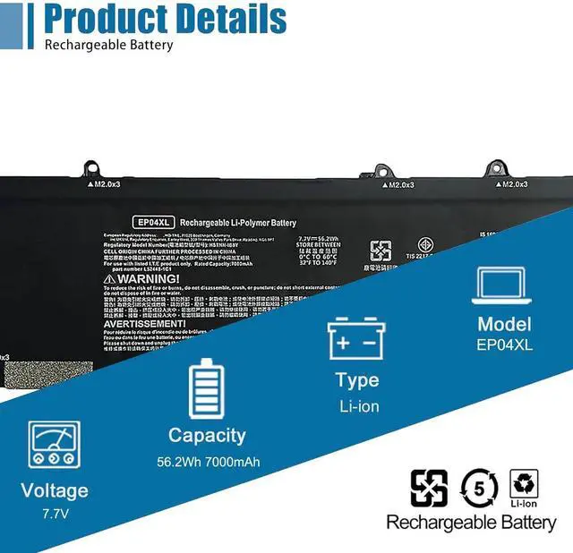 Alt view image 2 of 6 - EP04XL Laptop Battery Replacement for HP Elite Dragonfly G1 2019 Elite Dragonfly G2 2020 Series HSTNN-DB9J HSTNN-IB8Y L52448-1C1 L52448-241 L52581-005 7.7V 56.2Wh 7000mAh