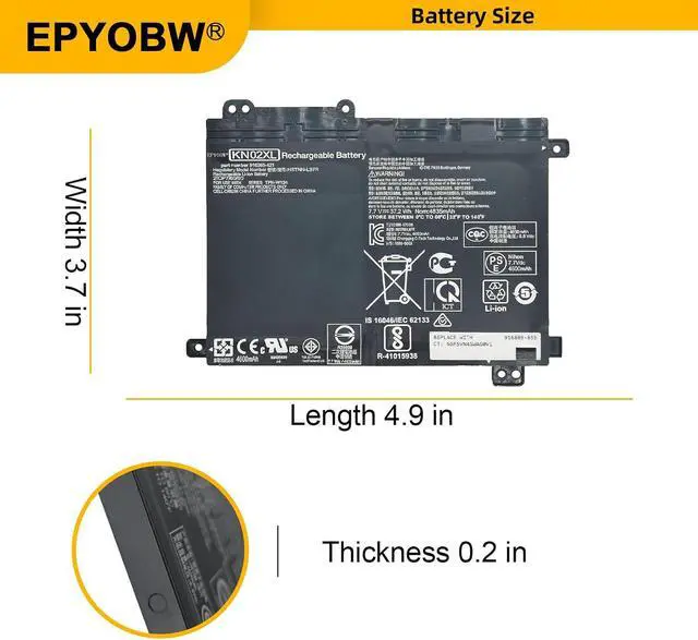 Alt view image 7 of 7 - KN02XL Laptop Battery 37.2Wh 4835mAh 7.7V Compatible with HP Pavilion x360 Convertible 11-AD010CA 11-AD018CA 11M-AD000 11M-AD113DX 11-adxxxTU 11-ad001TU Series HSTNN-LB7R HSTNN-UB7F