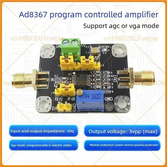 Alt view image 4 of 6 - For AD8367 VGA AGC VoltageControlled Gain Amplifier Module, 500MHz Bandwidth, 45dB Gain Adjustment Range