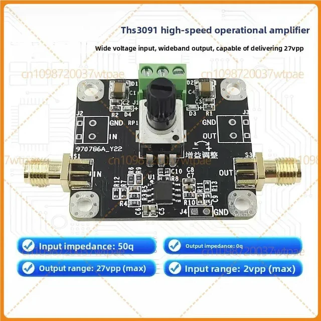 Alt view image 4 of 6 - For THS3091 HighFrequency Operational Amplifier Module,210MHz Bandwidth CurrentFeedback,Adjustable Gain,27V Output