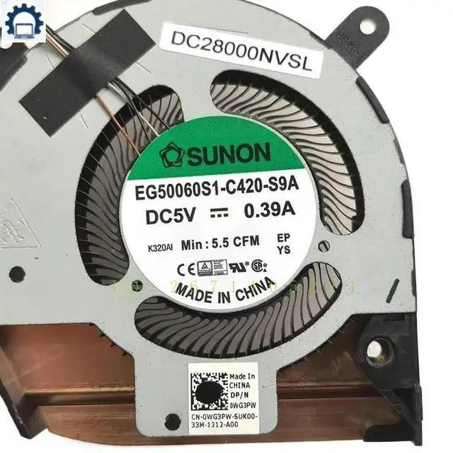 Alt view image 3 of 3 - 0WG3PW For Latitude 5401 Laptop Cooling Fan Cooler Fan Heatsink Radiator WG3PW CN-0WG3PW EG50060S1-C420-S9A