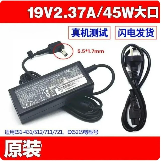 Alt view image 4 of 6 - 2pcs 45W 19V 2.37A Replacement AC Power Adapter Charger 5.5*1.7mm Power Cord for Laptop E5-573 N15Q1 ES1-512