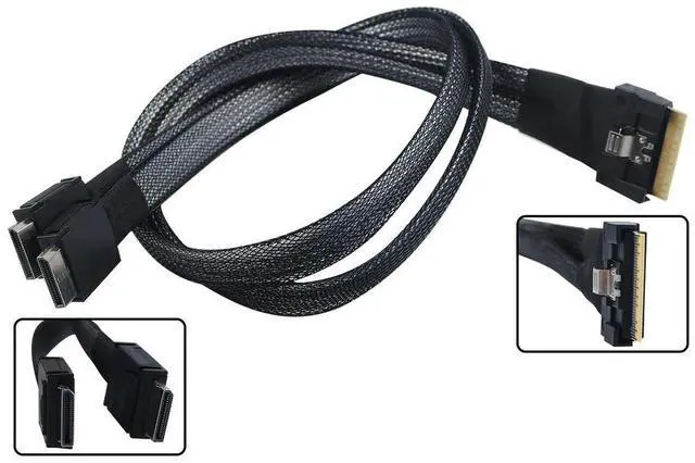 Main image of Heretom Slim Line SAS 8i SFF-8654 to 2x OCuLink 4i SFF-8611 Server High Speed Cable 50cm