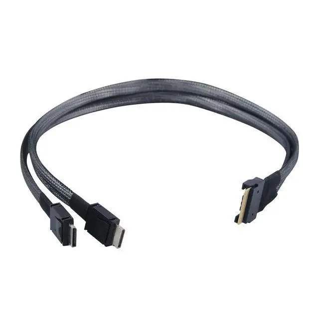 Alt view image 3 of 3 - Heretom Slim Line SAS 8i SFF-8654 to 2x OCuLink 4i SFF-8611 Server High Speed Cable 50cm