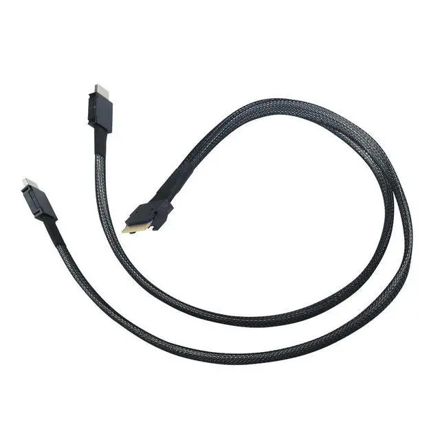 Alt view image 2 of 3 - Heretom Slim Line SAS 8i SFF-8654 to 2x OCuLink 4i SFF-8611 Server High Speed Cable 50cm