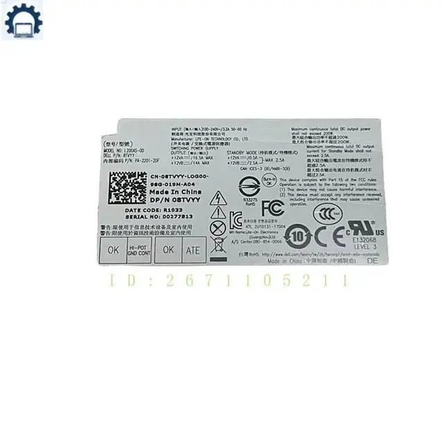 Alt view image 2 of 3 - For Power Supply L200AS-00 8TVYY D200AS-00 PK64R H200EBS-00 CGFJT 08TVYY 0PK64R 0CGFJT CN-08TVYY CN-0PK64R CN-0CGFJT